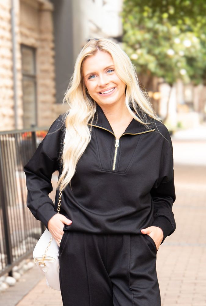 Butter Soft Quarter-Zip Top, Black