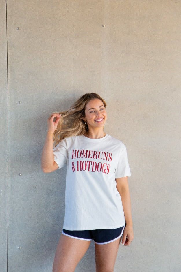 Homeruns & Hotdogs on White Tee Shirt