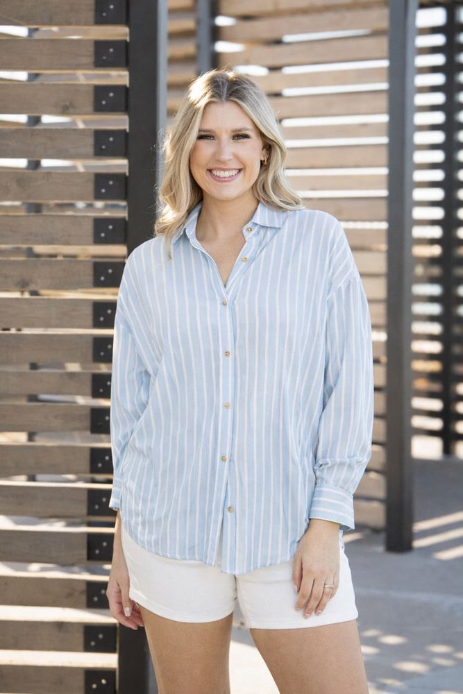 Kathryn Classic Button-Up, Blue Stripes