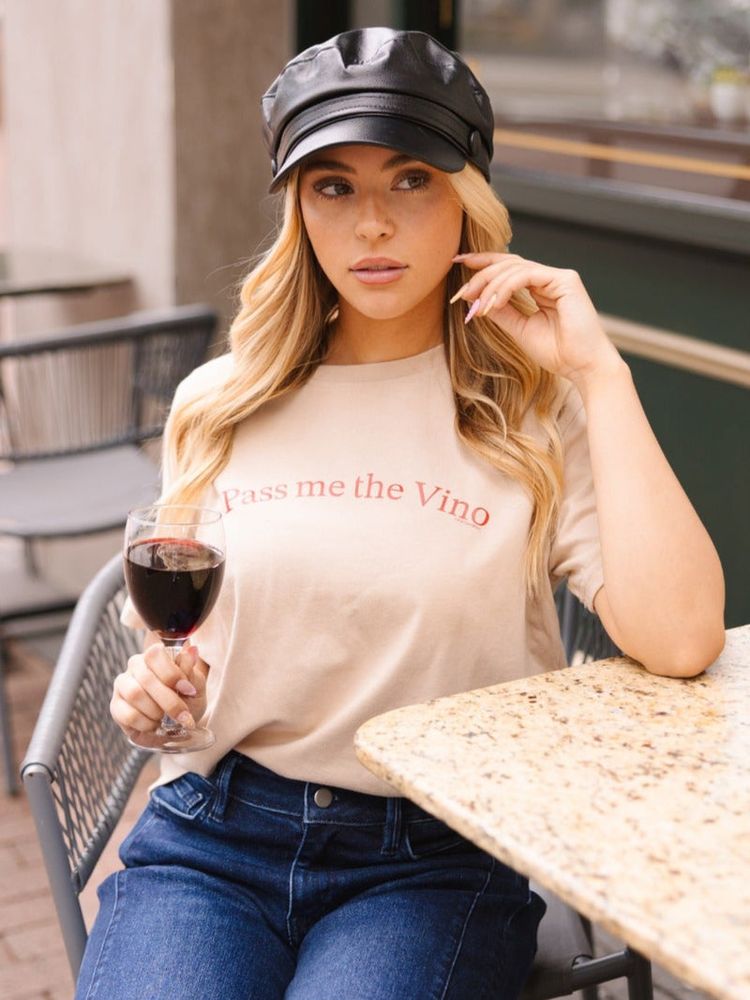 Pass Me the Vino on Beige Tee Shirt